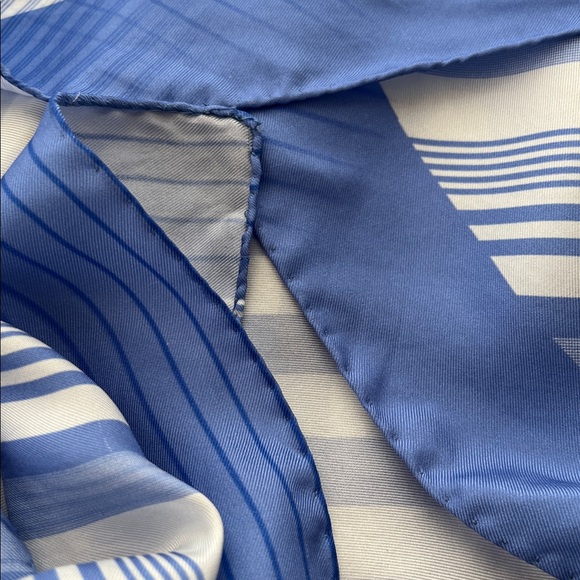 💙Blue Stripe Square Silk Neck Hair Scarf by Lafayette 148 - Picture 13 of 17